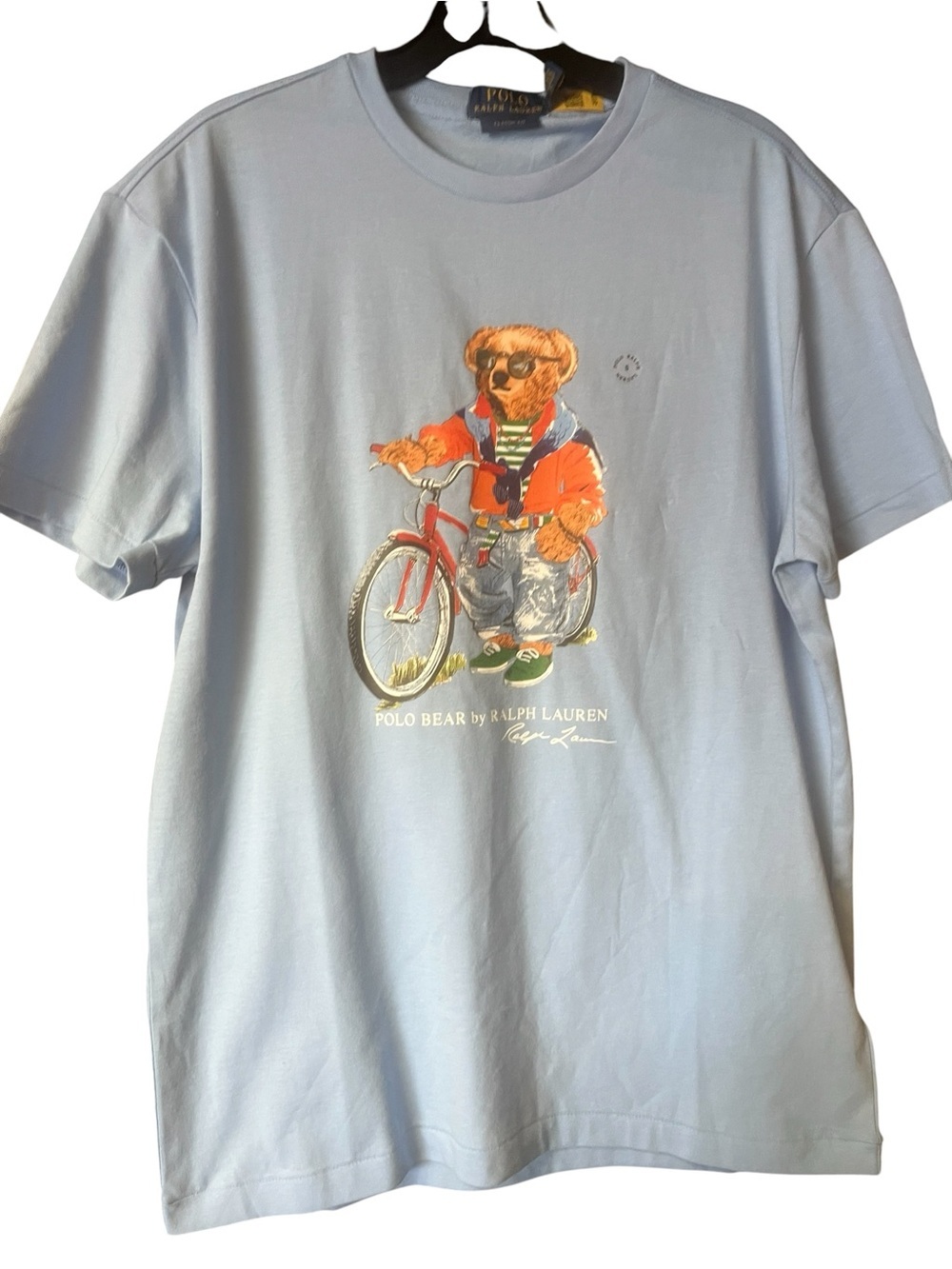 Sz small Ralph Lauren Light Blue Polo Bear Tee with Orange Jacket